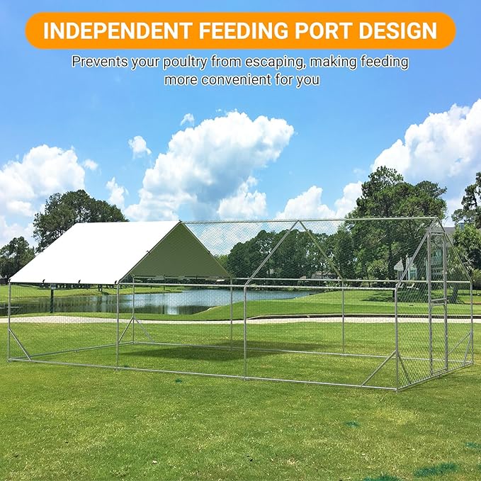 Chicken Runs for Yard with Cover, Large Metal Chicken Coop, 9.8x19.7x6.6FT Chicken Pen with Waterproof and Anti-UV Cover, Walk-in Poultry Cage for Yard Outdoor Duck Rabbit Cage