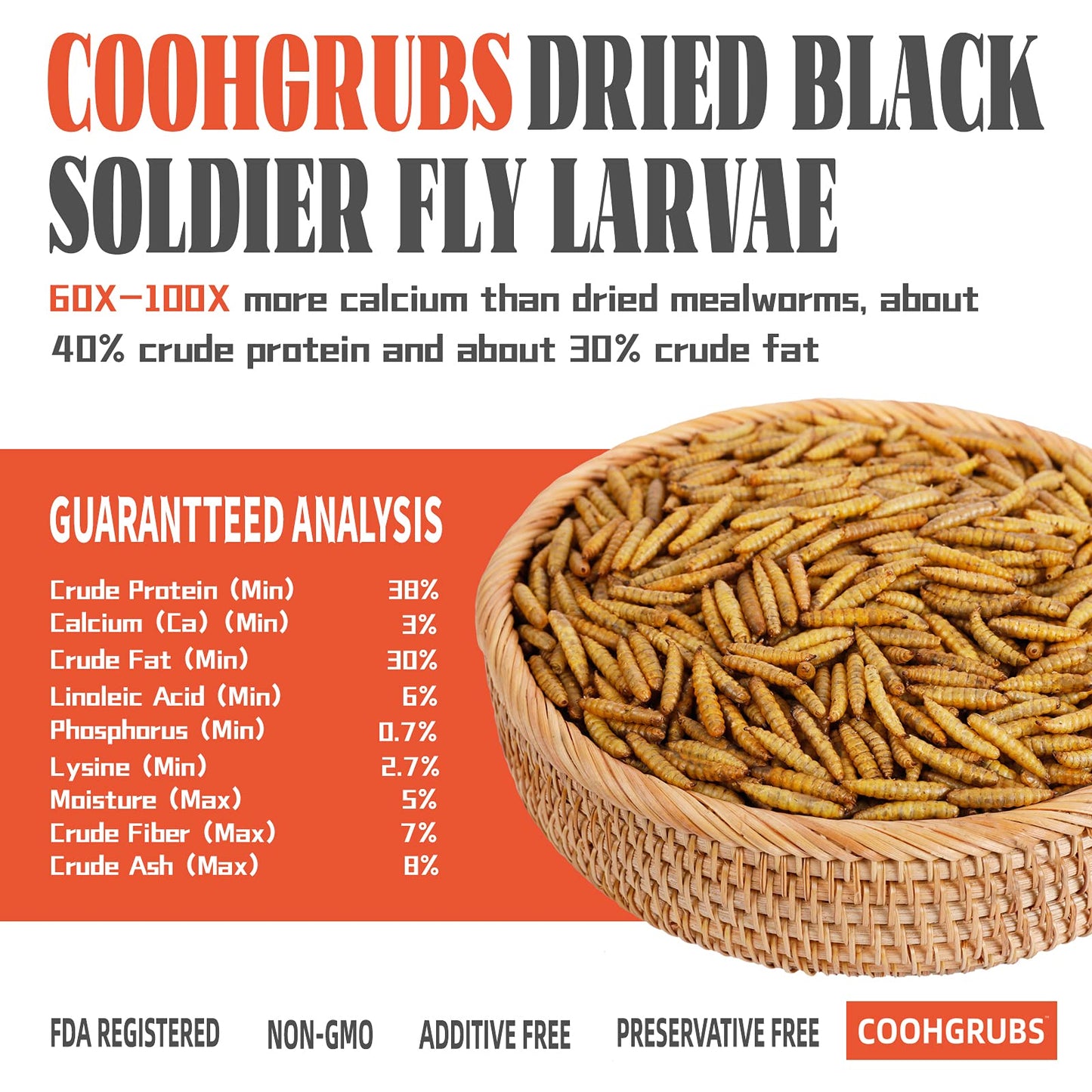 COOHGRUBS Dried Black Soldier Fly Larvae 2 lb – High Protein Chicken Feed with More Calcium Than Mealworms for Chickens, Birds, Reptiles & Small Pets