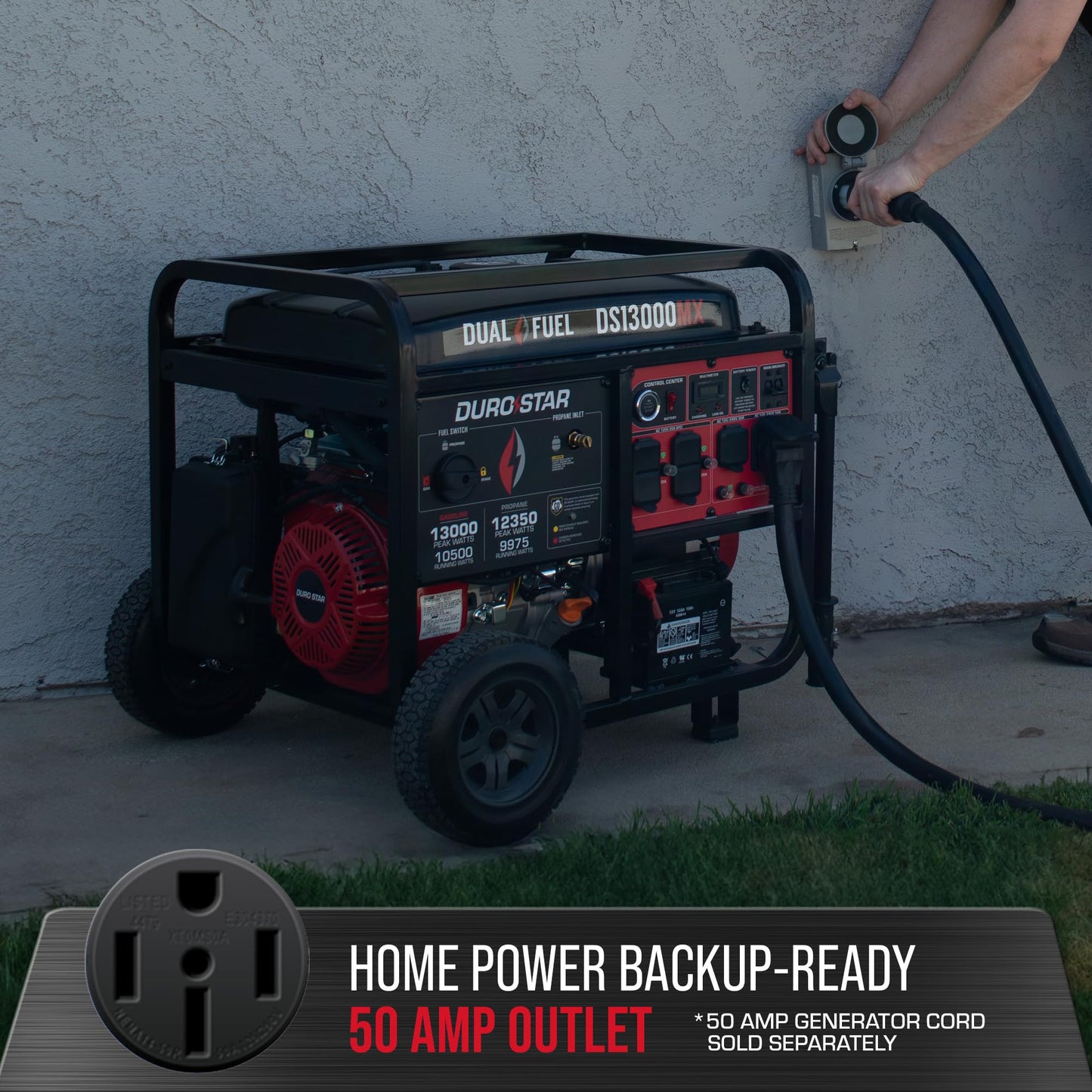 DuroStar DS13000MX 13,000-Watt 500cc Dual Fuel Portable Generator - Gas and Propane, Remote Electric Start, Whole Home Power Backup, Transfer Switch Ready, RV & Emergency Ready
