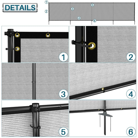 Coarbor Iron Poles Privacy Fence 6'H x 24'W Metal Fence Covering Privacy Fence Screen with Zipties and Base Anchor for Outside Garden Backyard Dog Kennel Chicken Pool, Light Gray