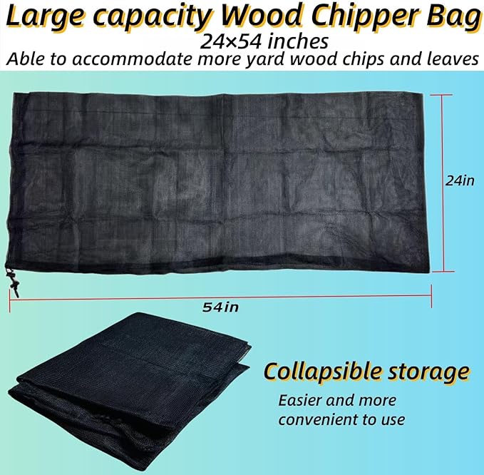 Large Capacity 24 x54" Wood Chipper Collection Bag, Reusable Leaf Mulcher Collection BagSuitable for Park Lawn Wood Chipper, Replacement Bag，Adjustable Opening Shredder Covers Collection Bag