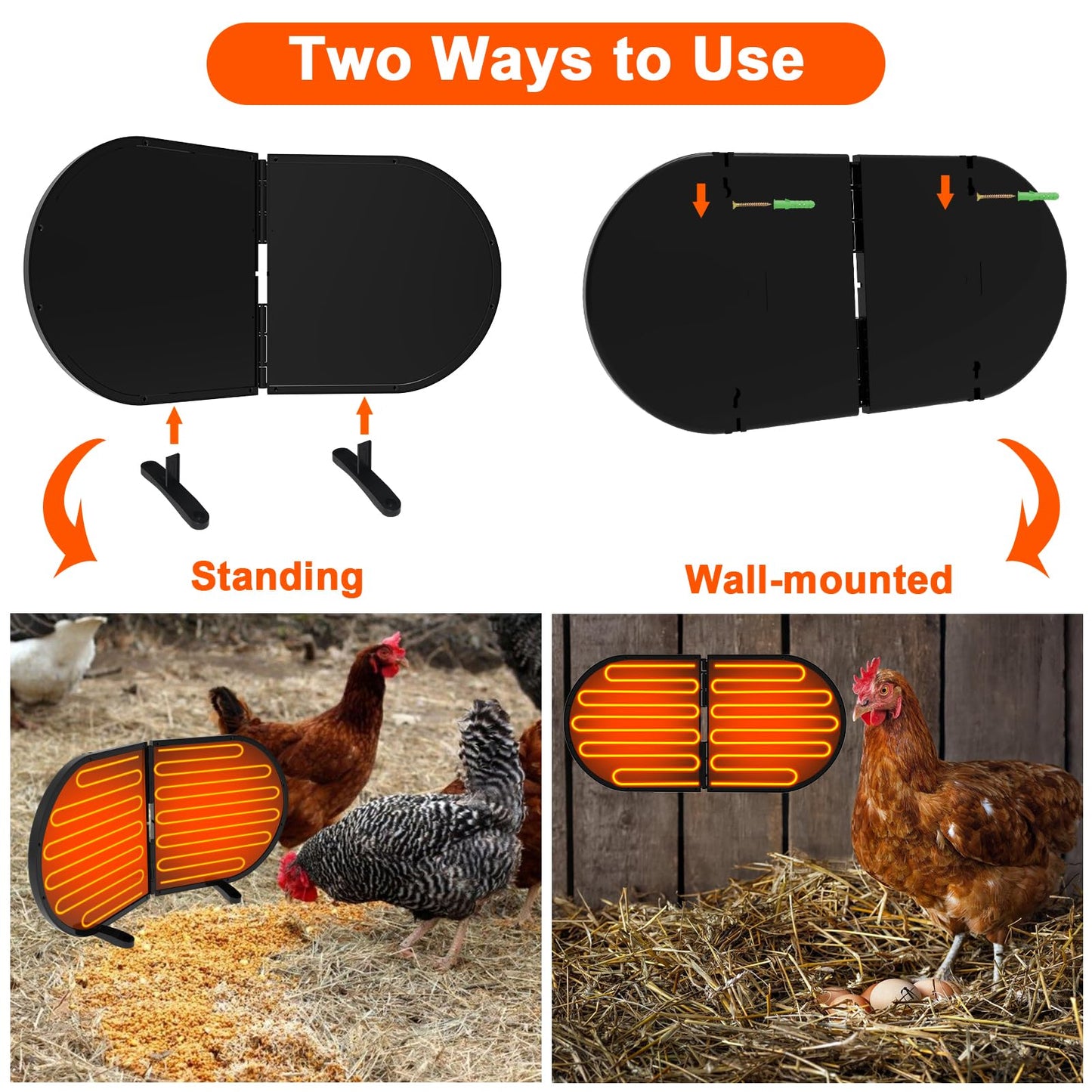 Tepoal Large Chicken Coop Heater for Winter, 220 Watts Foldable Heat Chicken Heater, Waterproof Radiant Chicks Heaters for Coop, Heater with 2 Heating Plates for Chick Kitten Puppy Pets Animals
