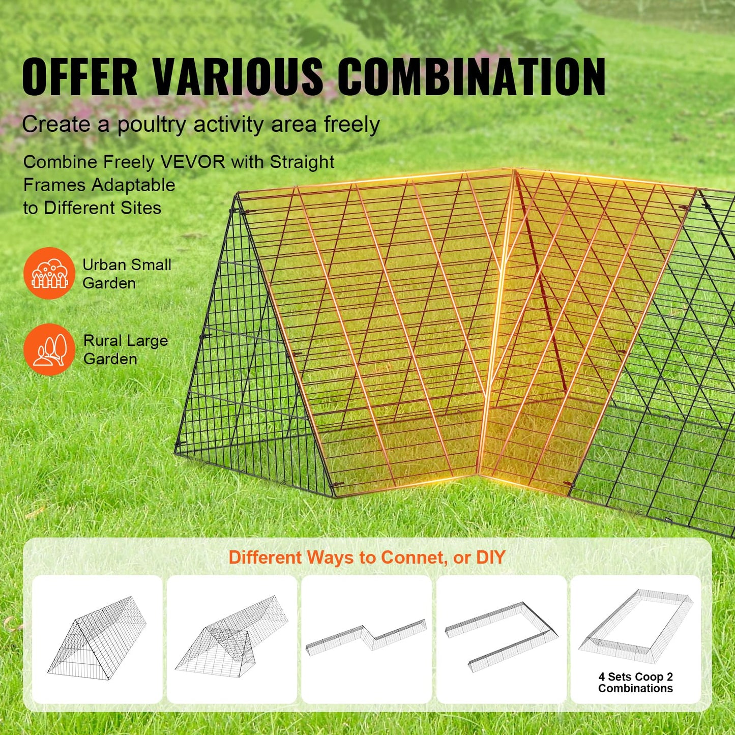 VEVOR 236.2 x 157.5 x 24.2 inch(LxWxH) Chicken Tunnels for Yard, Portable Chicken Run with Corner Frames, 2 Sets, Suitable for Chickens, Ducks, Rabbits