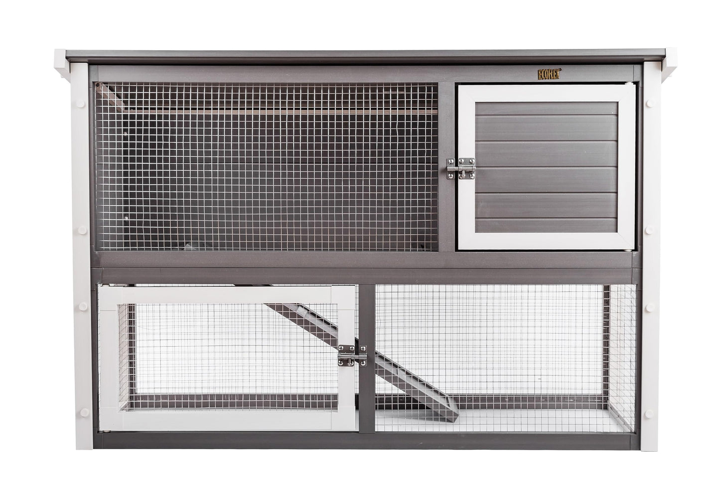 New Age Pet ECOFLEX Columbia Rabbit Hutch - Grey, Dual-Level with Denning Space, Easy Assembly, Moisture & Odor Resistant