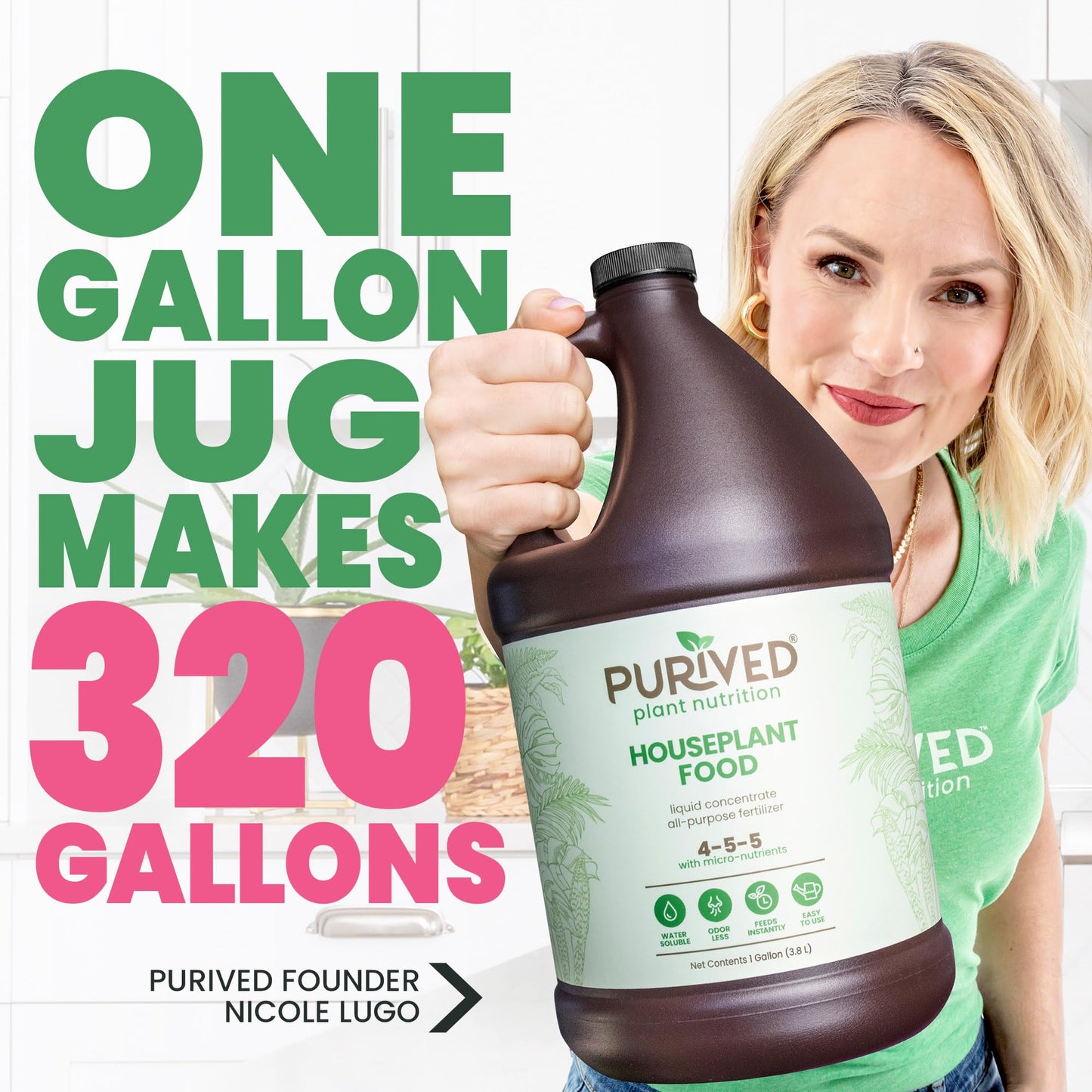 Purived 1gal All-Purpose Liquid Plant Fertilizer - Makes 320 Gallons, for Indoor Houseplants, All-Natural, Groundwater Safe, Made in USA