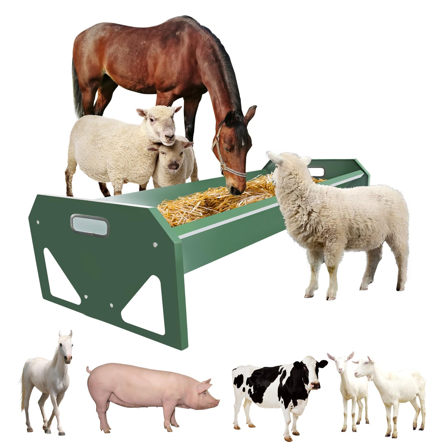 [New Upgrade] Stainless Steel Goat Feeder 45 Inch, Heavy Duty Large Capacity Feed Trough, Thickened Livestock Feeder, Easy to Clean, for Goats, Sheep, Horses, Cattle, Alpacas