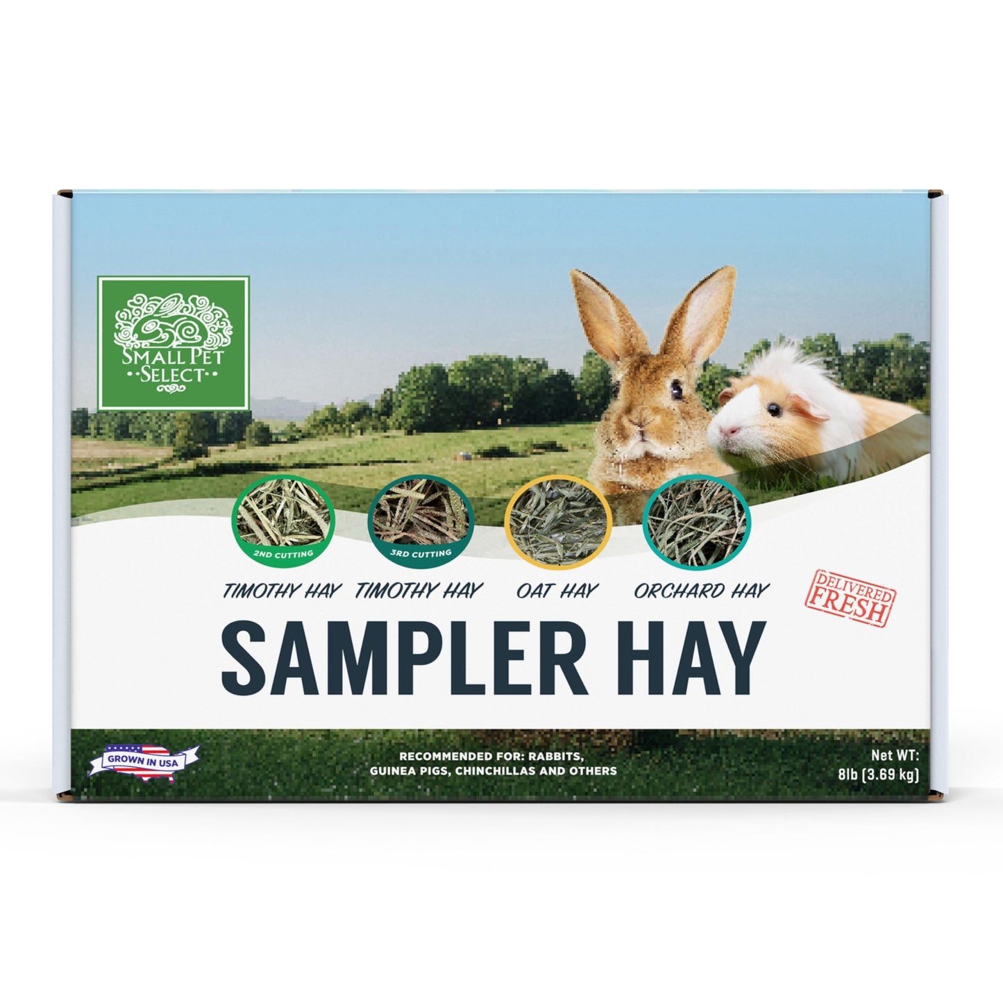 Small Pet Select-Sampler Box, 2ND Cutting, 3RD Cutting Timothy Hay, Oat Hay, & Orchard Hay