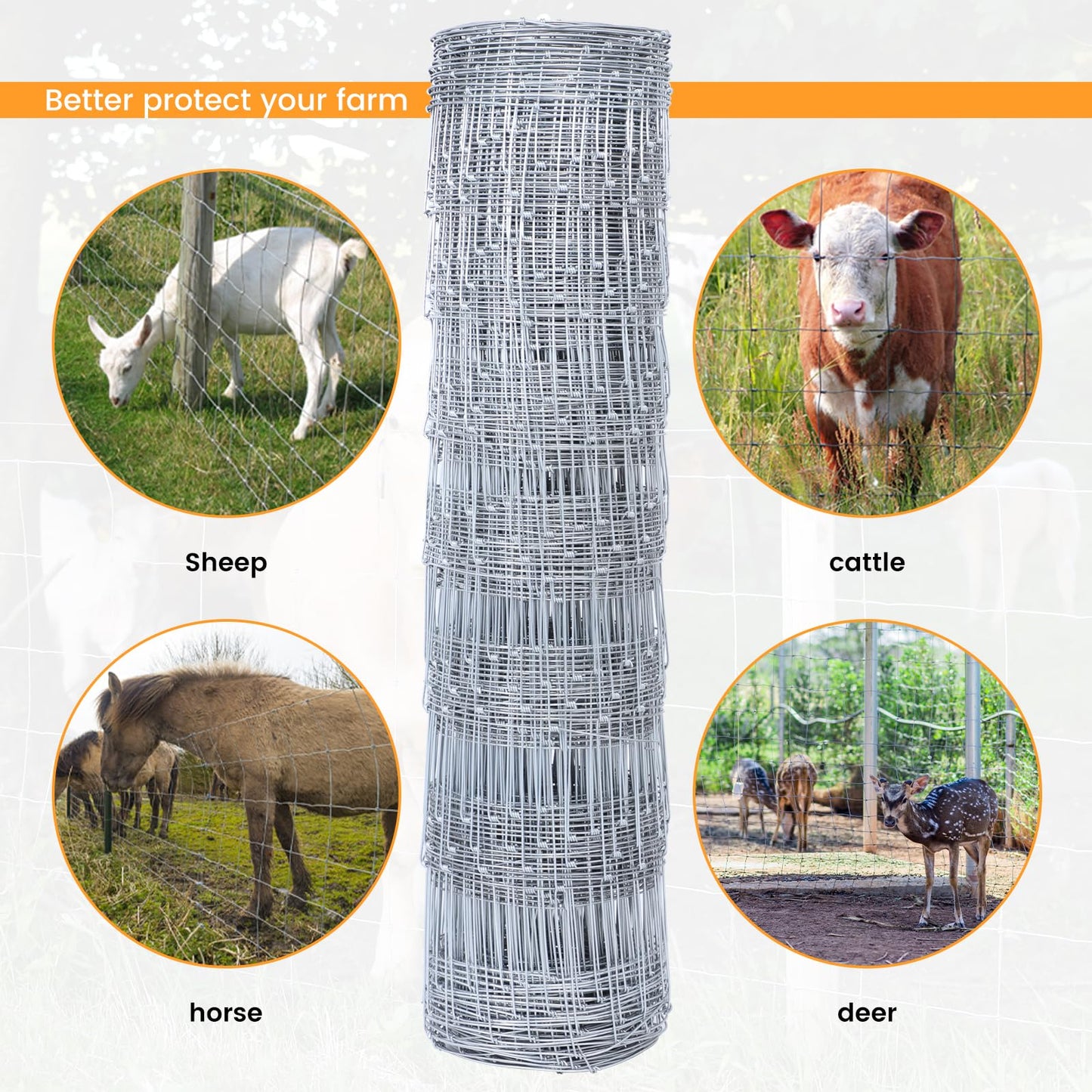 10 Gauge 4' * 165' Cattle Fence Panels, Farm Fence Galvanized Cattle Wire Mesh Fencing,Used to Hog Goat Fencing for Yard Garden and Field