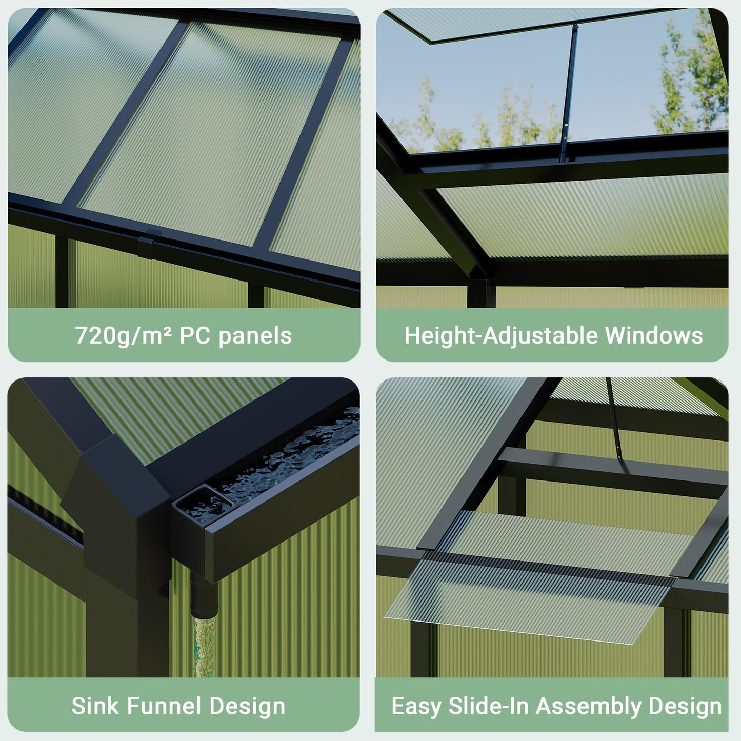 6x10 FT Greenhouse, Greenhouse for Outdoors, Polycarbonate Greenhouses with Quick Setup, Aluminum Frame and Roof Vent, Lockable Door for Backyard, Green Houses for Outside Garden Backyard, Patio