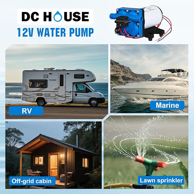 DC HOUSE RV Fresh 12V On Demand Water Pressure Booster Pump with Pressure Switch 5.5GPM 70PSI 12Volt Self Priming Diaphragm Water Pump For Boat Camper Marine Travel Trailer Sprayer