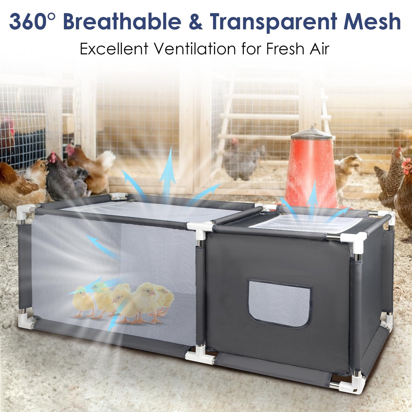 49.6"x19.7"x19.7" Brooder Box for Chicks with Dual Zipper Doors, Oxford Fabric & Mesh Chicken Brooder Box with Two-Zone, Small Animals Playpen Indoor Outdoor for Chicks, Ducks, Kitten, Puppy, Rabbits