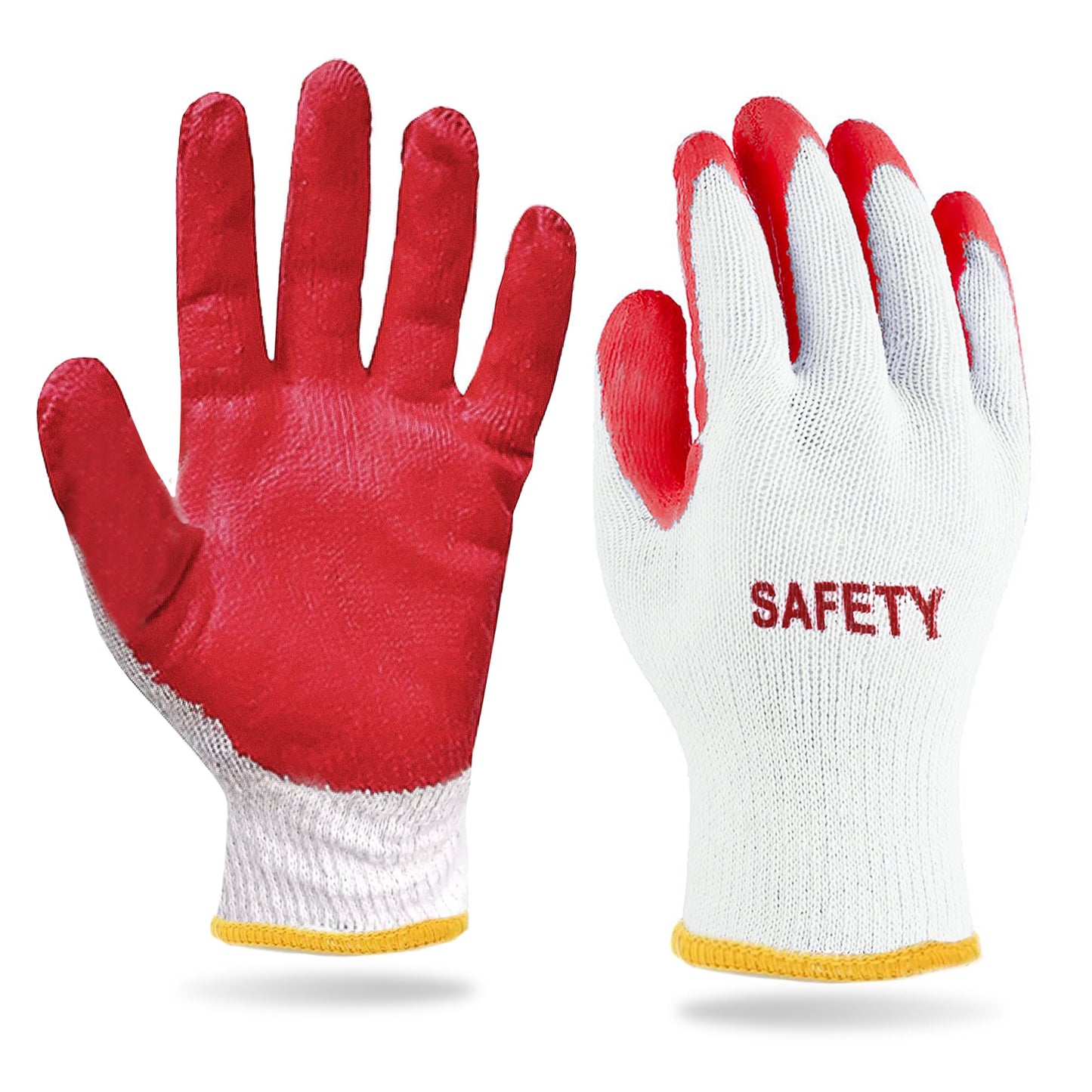 STIX-ON SAFETY Non-Slip 300 Pairs Red Latex Cotton Multi-Purpose Work Gloves- Nitrile Dipped & Rubber Palm Coated for a Firm Grip- Heavy Duty Premium-Construction-Moving-Warehouse-Garden-Gloves