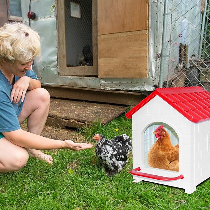 Single Compartment Chicken Nesting Box, Waterproof Plastic Chicken coop, Wall Floor DIY Nest Box for Hens, Ducks, Rabbits and Other Poultry,Red