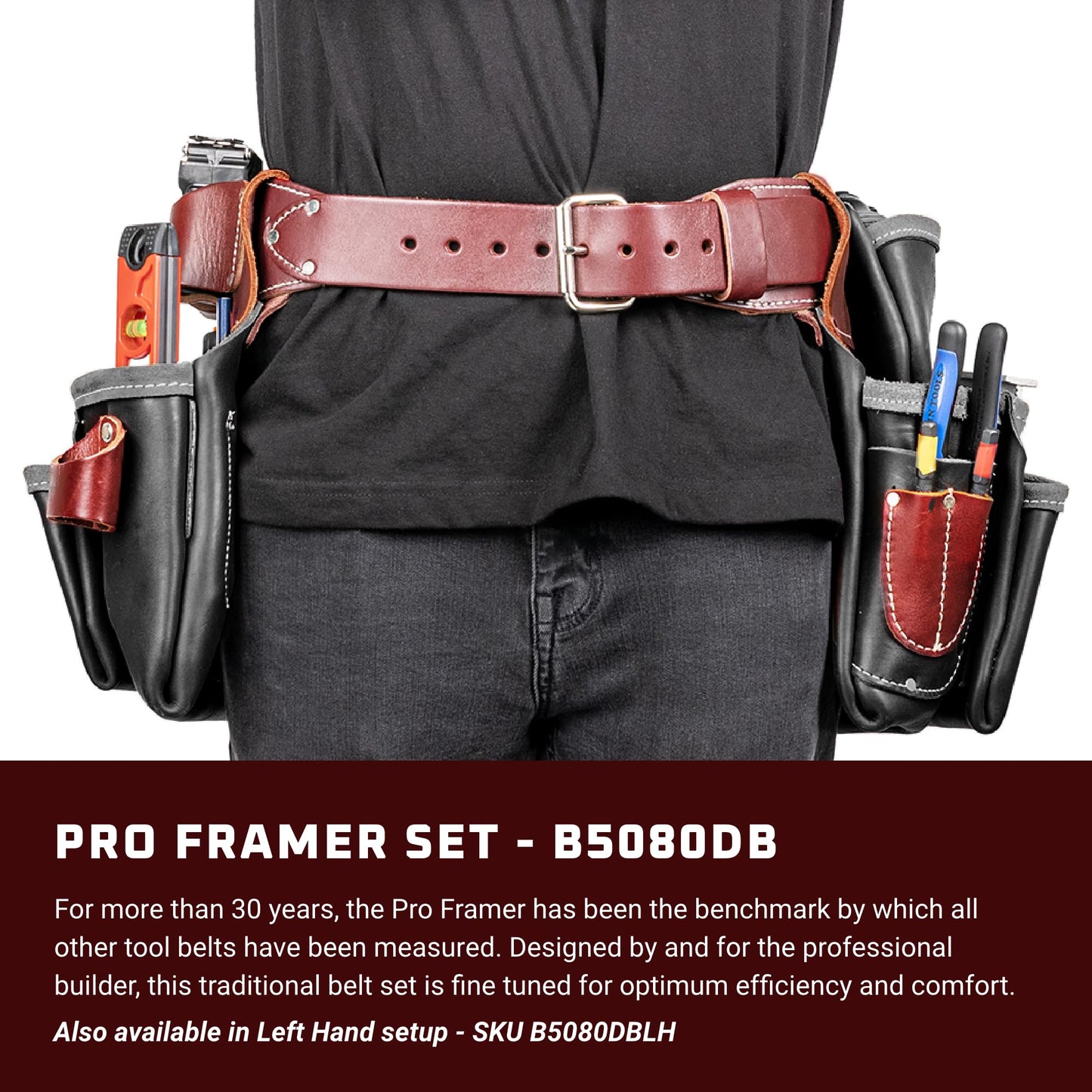 Occidental Leather Pro Framer Set - X-Large, Black - 22 Pockets & Tool Holders - Premium Top-Grain Leather - Made in USA