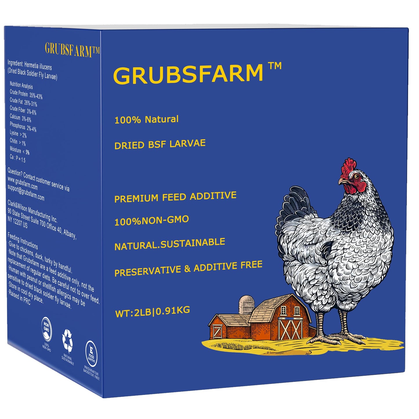 GRUBSFARM Premium Chicken Treats 2LB - Non-GMO & 85X More Calcium Than Meal Worms - Molting & Laying Supplement - BSF Larvae Treats for Layer Hens, Ducks Wild Birds