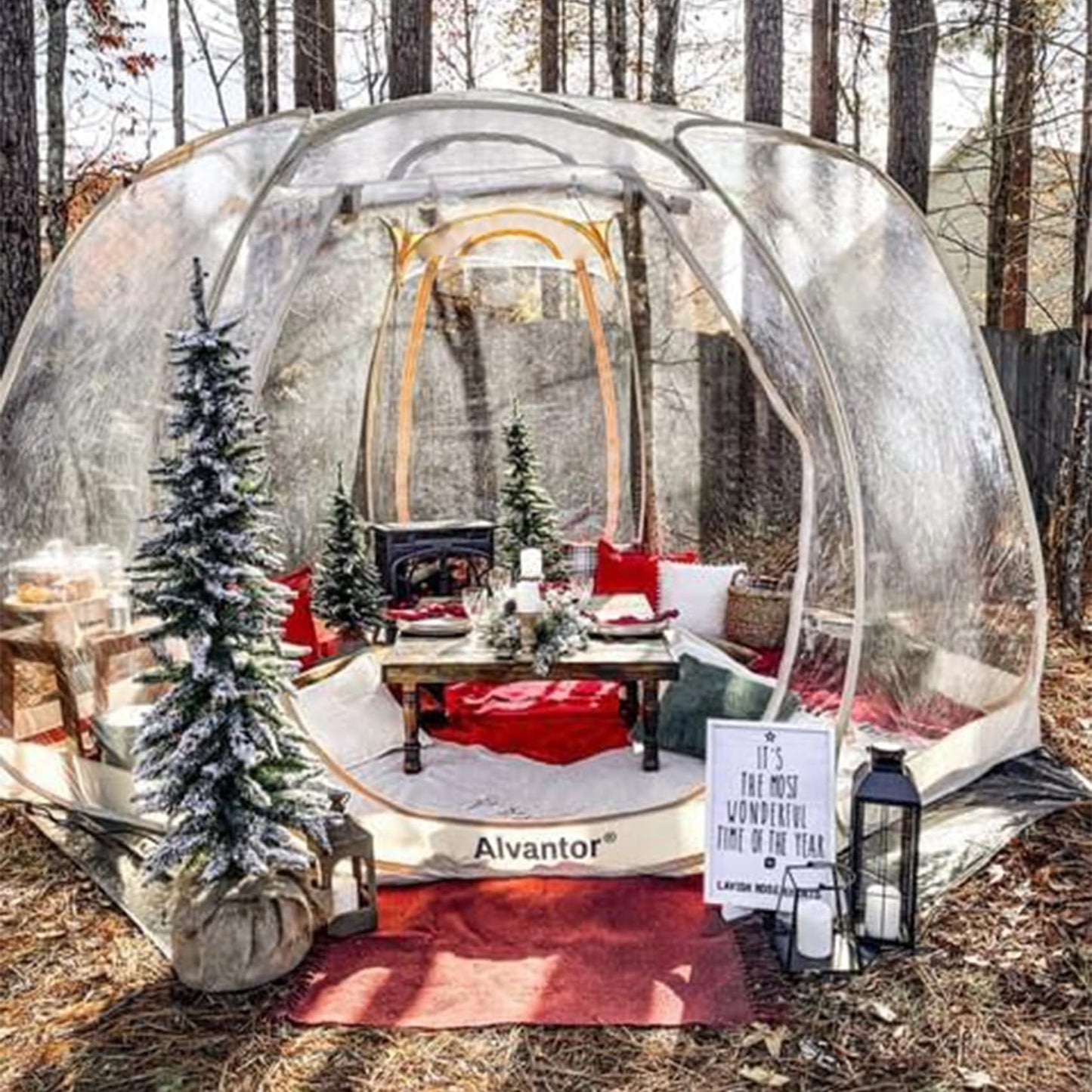 Alvantor Pop Up Bubble Tent - 12’ x 12’ Instant Igloo Tent - 8-10 Person Screen House for Patios - Large Oversize Weather Proof Pod - Cold Protection Camping - Beige