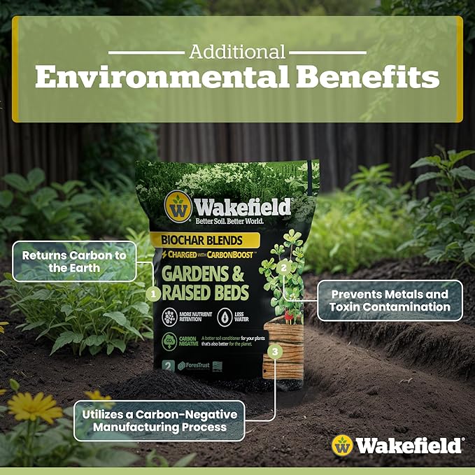 Wakefield Biochar Blend with CarbonBoost™ Technology – Enhanced Water & Nutrient Retention for Raised Bed Garden Soil - Ultimate Organic Potting Soil Mix for Vegetables, Gardens and Houseplants - 2qt