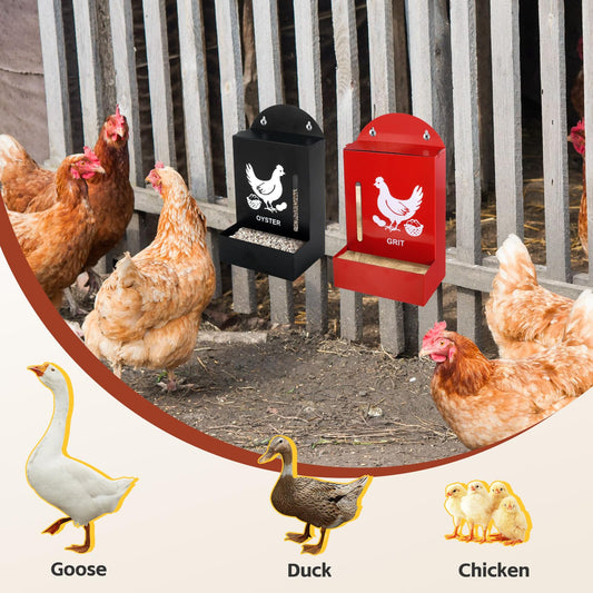 Chicken Oyster Shell and Grit Feeder, 2pcs Poultry Feeder Metal Gravity Hanging Chicken Feeders Chick Grit Oyster Shells Coop Accessories