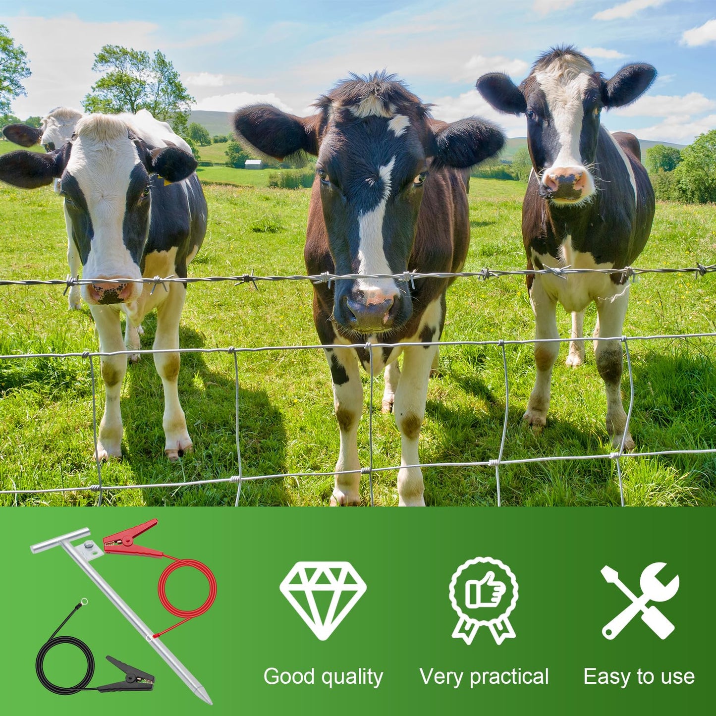 Electric Fence Wire Grounding Rod, Portable Ground Rod with Electric Fence Wire, Solar Electric Fence Lead Wire with Alligator Clip, for Energizer to Fence Wire & Ground System