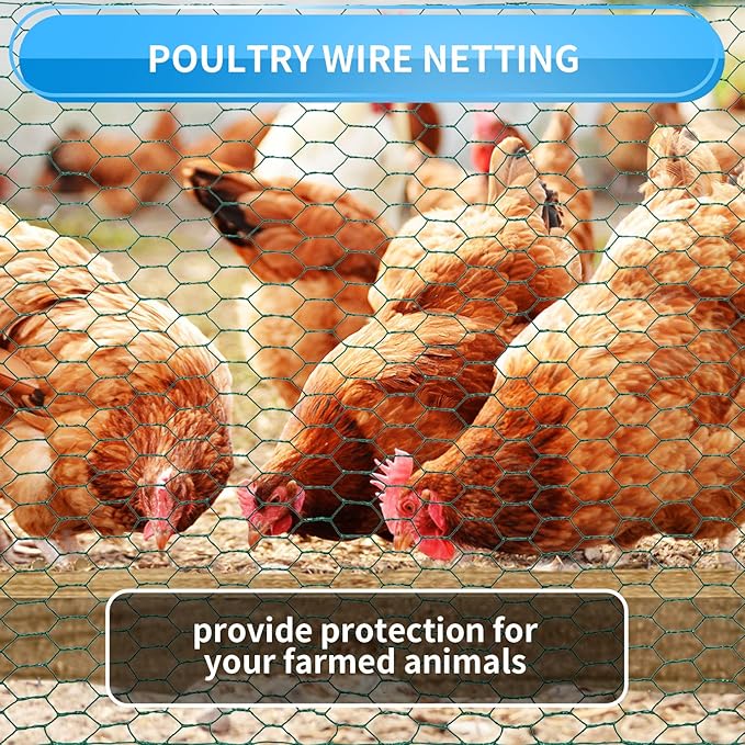 24'' x 150' Green Chicken Wire Fencing, 1 inch Chicken Wire and 20 Gauge Poultry Netting, Garden Mesh Fence Roll for Floral Arrangements/Crafts/Farm/Livestock/Pet Protection
