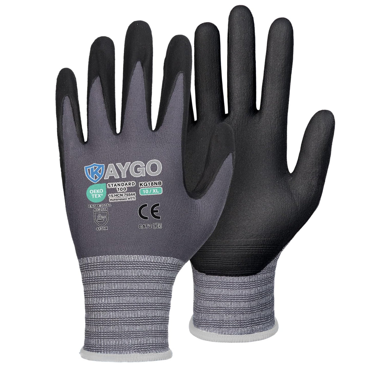 KAYGO Safety Work Gloves MicroFoam Nitrile Coated, 60 Pairs KG18NB,Seamless Knit Nylon Glove for Men and Women, Ideal for Automotive,Warehouse,Construction (X-Large,Gray)