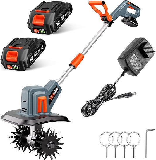 Cordless Tiller for Gardening 360 RPM Rototiller TH4000 Cultivator TaskStar Electric Garden Tiller Battery Powered Total 4000mAh,48 Heavy-Duty Steel Tines for Smooth Ground Breaking,Tending,Composting