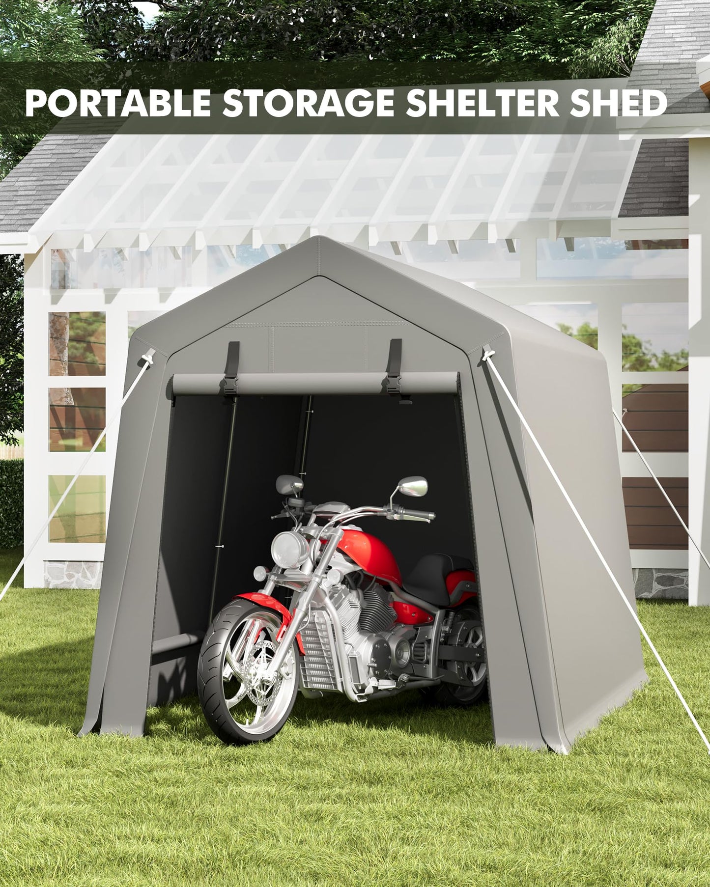 VerisShade 6 x 8 ft Carport Storage Shed, Shelter Logic with 2 Roll-up Zipper Door, Heavy Duty Waterproof Tarp, Storage Tent for Motorcycle, Bike, Garden Tools, Firewood