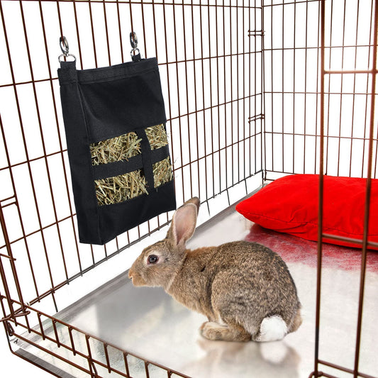 Frienda 2 Pcs Guinea Pig Hay Bag 11 x 9.1 Inch Guinea Pig Hanging Hay Feeding Bag Storage Dispenser for Chinchilla Hamster Bunny Small Animal Pet(Black)
