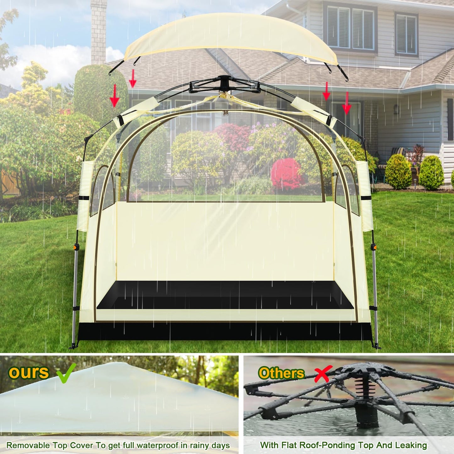 Eapele All Weather Shelter - Sports Tent with Sealed Floor for 3-4 People - Windproof with Stakes - 540° View and Mesh Windows