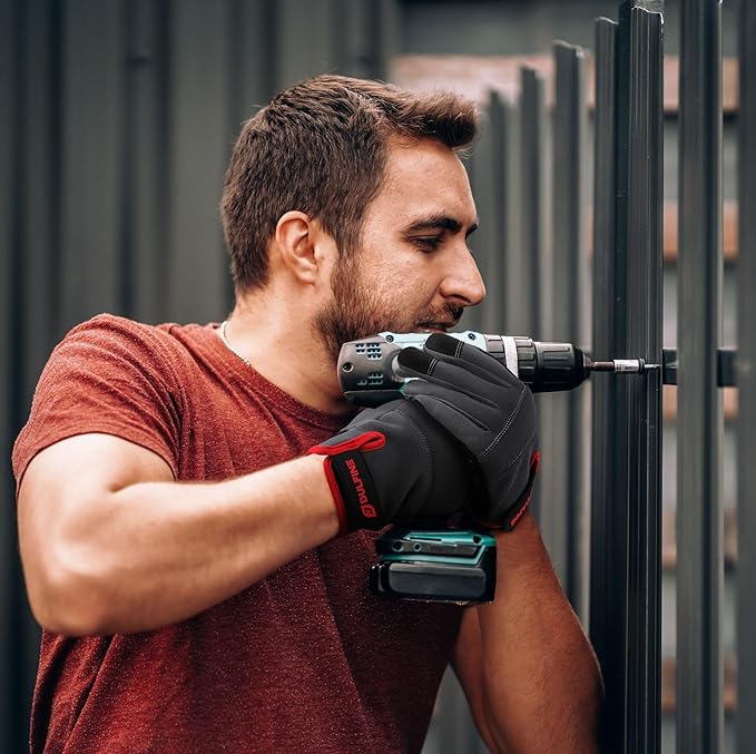 DULFINE Flex Grip Mechanic Work Gloves for Men,Black and Red Utility Safety Working Gloves Touch Screen,Excellent Grip,Ideal for Working on Cars and Outdoor Jobs(X-Large)
