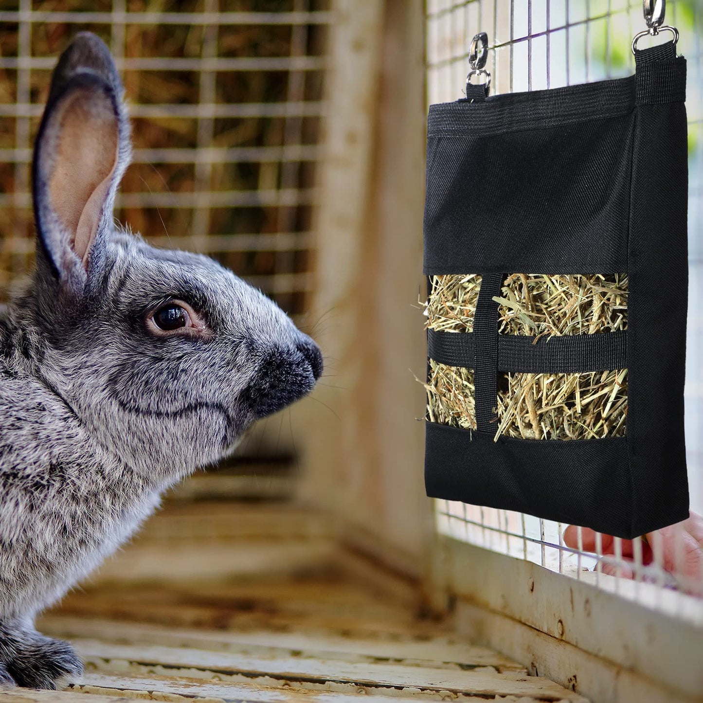 Frienda 2 Pcs Guinea Pig Hay Bag 11 x 9.1 Inch Guinea Pig Hanging Hay Feeding Bag Storage Dispenser for Chinchilla Hamster Bunny Small Animal Pet(Black)