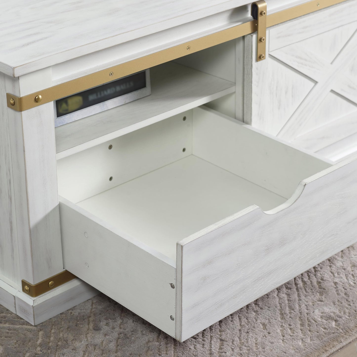 Furniture of America Canya Solid Wood Rectangle Coffee Table with Barnyard Design, Open Shelves and Pull Out Drawer, Home Décor for Living Room, Lounge Area, Office, Antique White