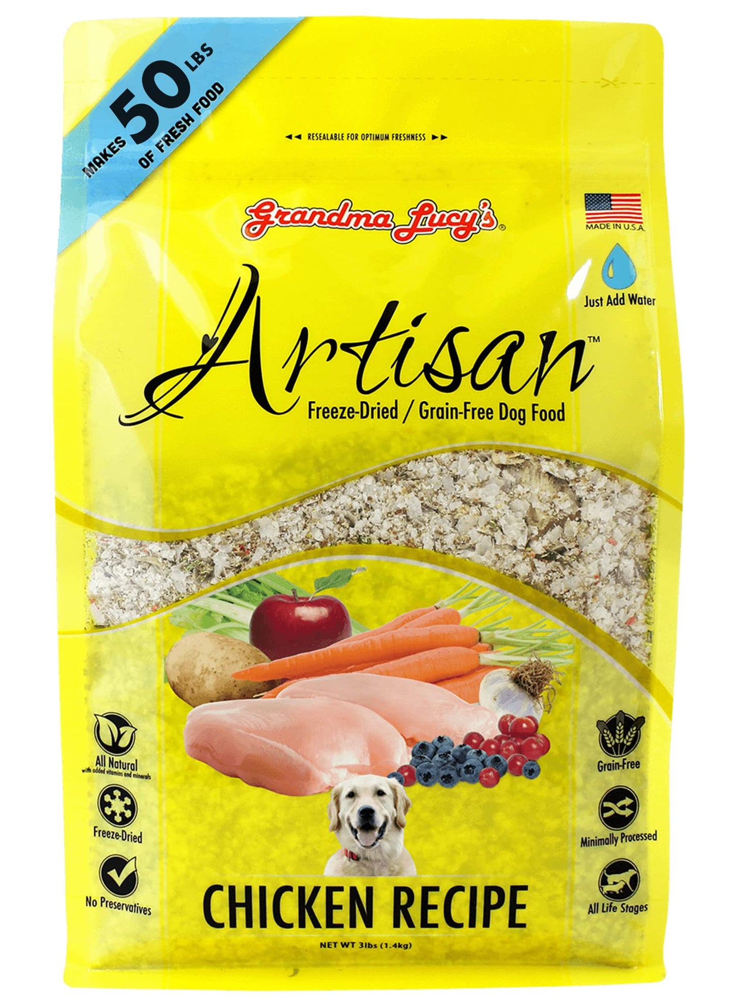 Grandma Lucy's Artisan Dog Food, Grain Free and Freeze-Dried - Artisan Chicken, 10Lb Bag