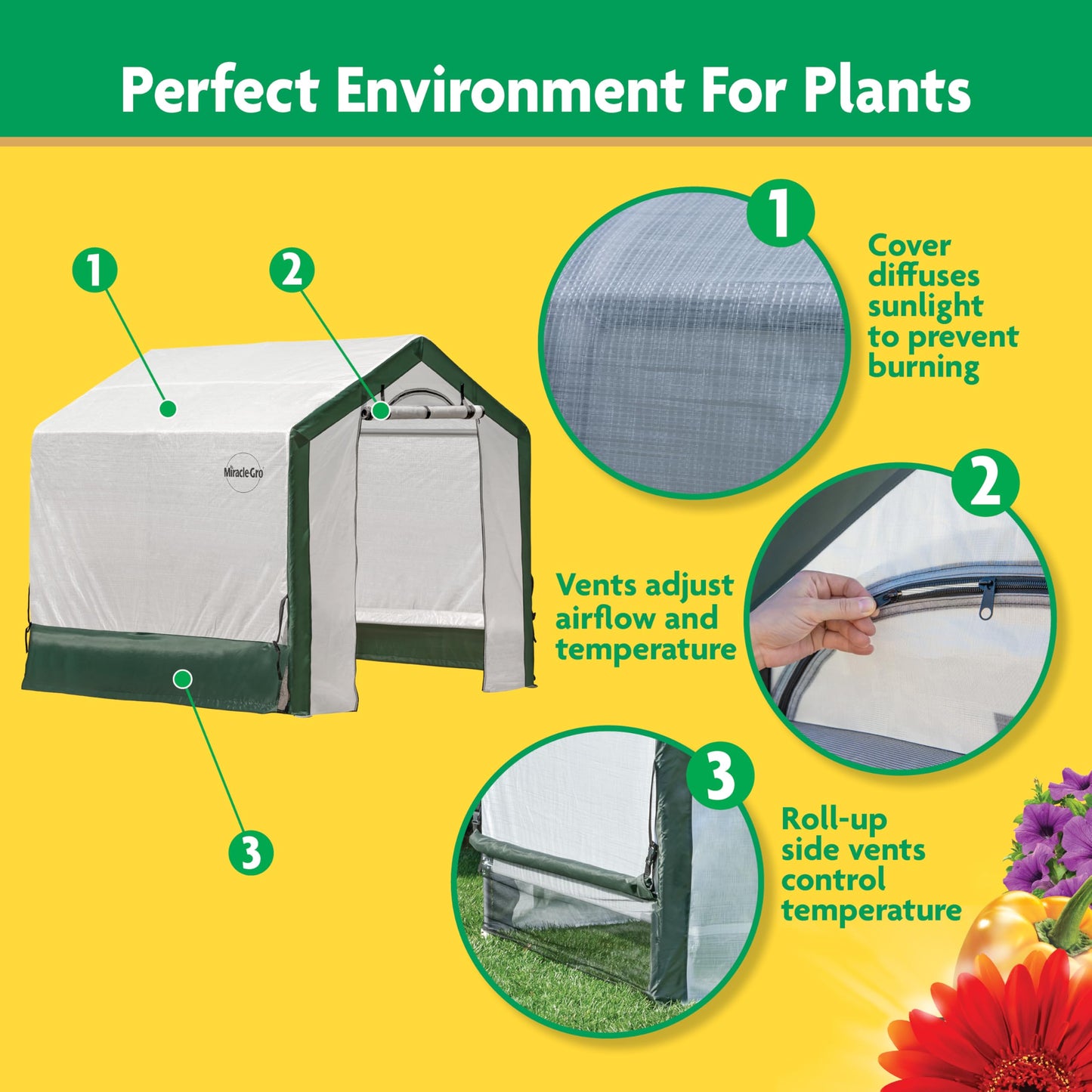 Miracle-GRO 6' x 6' x 6' Outdoor Mini Walk-in Greenhouse Plant Tent, All-Season Small Walk-in Plant Growth Accelerator with UV-Treated Fabric Cover and Zippered Panels, Clear