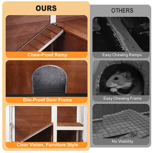 2-Story Guinea Pig Cage with Stand, Indoor Wooden Hamster Cage with Ramp, Pull-Out Tray, Hideout & Platform, Acrylic Transparent Small Animal Habitat for Chinchillas, Ferrets, Hedgehogs, Walnut