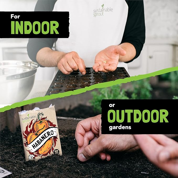 Hot Pepper Seeds for Planting - 7 Heirloom Chili Pepper Seeds Variety Packets Garden Seeds for Planting Cayenne Anaheim Hungarian Wax Pepper Habanero Serrano Poblano, & Jalapeno by Sustainable Sprout