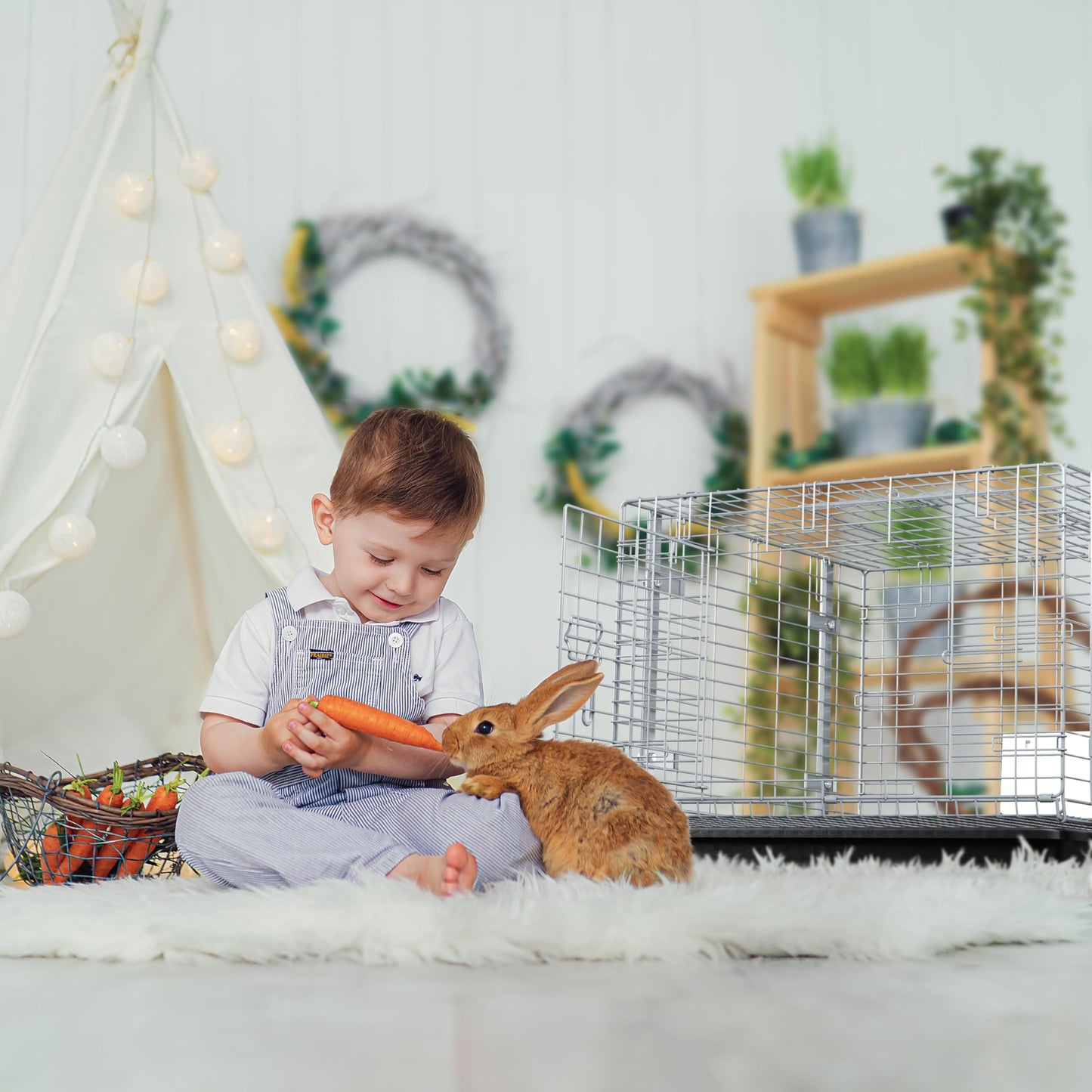 HOMESTEAD Bunny Cages with Tray - 24-inch Easy-Clean Rabbit Cage with Enhanced Kit - Leg, Frame, & Urine Guard Included - Ideal & Secure Home for Rabbits, Ferrets, Hedgehogs