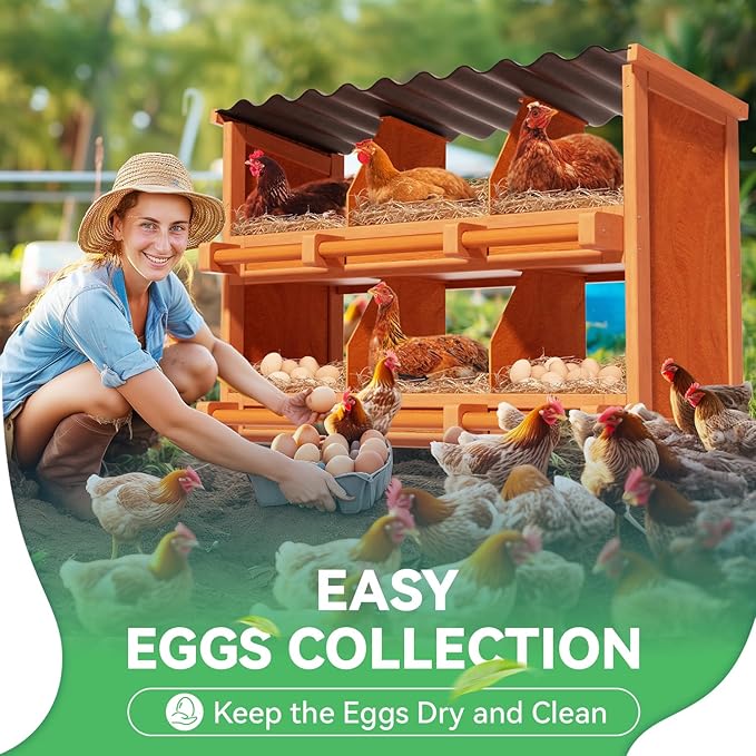 Chicken Nesting Boxes, 6 Compartments Wooden Nesting Boxes for Chickens,Laying Boxes for Hens Ducks Poultry Protect Eggs Chicken Coops Easy Egg Collection