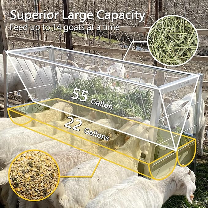 Stainless Steel Pasture Feeder, 5-Feet, 77 Gallon Capacity Livestock Feeder with Deeper Feeding Pan, Easy to Assemble and Carry, Feeding Goats, Sheep and Ponies, for Farms, Sheep Sheds