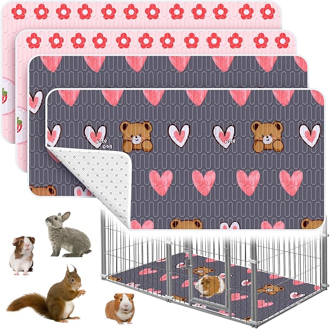 4 Pcs Guinea Pig Cage Liner, Washable Guinea Pig Bedding,Reusable Rabbit Bedding Waterproof Guinea Pig Pee Pads, Absorbent Guinea Pig Bedding for Small Animals Hamster Rabbit Squirrel Cage 47“