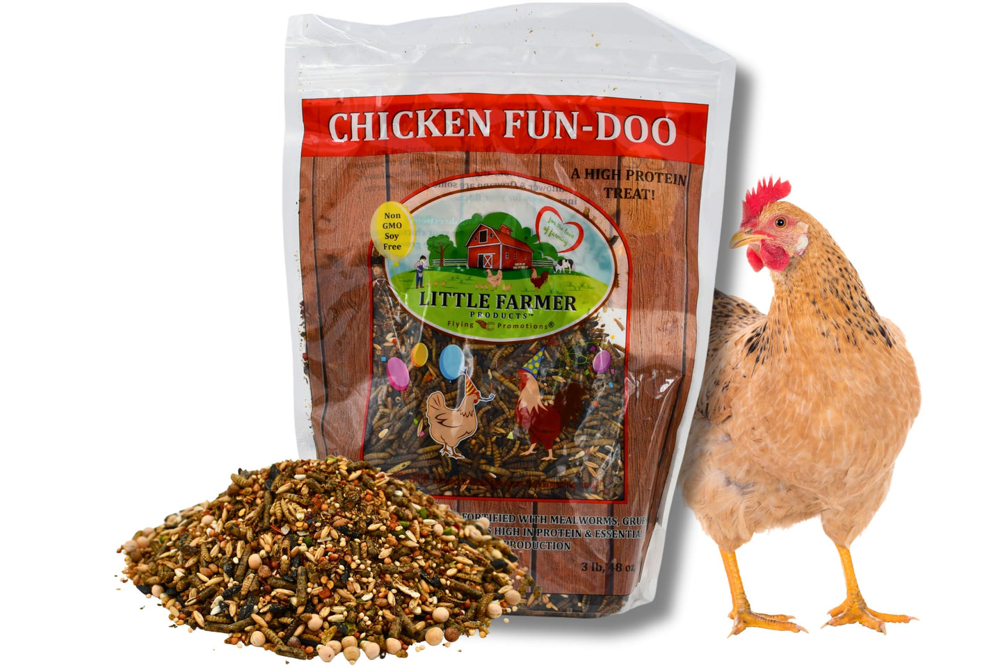 LITTLE FARMER PRODUCTS Chicken Fun-DOO Non-GMO, Soy-Free Chicken Treat | Premium Poultry Meal Worm, Vegetable & Herb Mix (3 lbs)