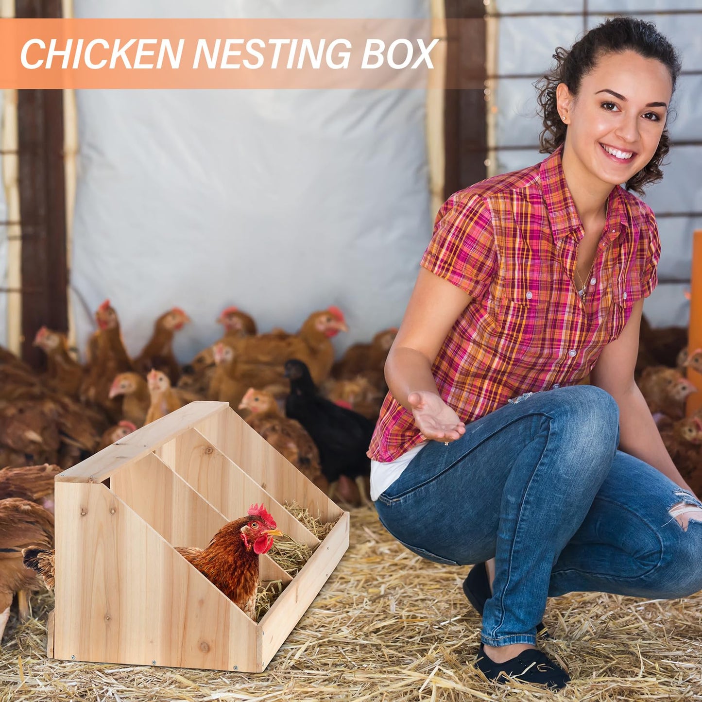 Nosiny Triple Nesting Boxes Wood Chicken Nesting Box 3 Compartment Room Hen Chicken Laying Boxes Versatile Use Easy Assemble for Duck Poultry, 37.4 x 12.8 x 11.2 Inch, Brown