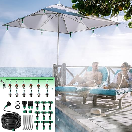 Misting Cooling System Greenhouse Misting System Automatic Garden Watering System Lock Barbed Drip Irrigation System with 1/4 inch Irrigation Tubing Mister for Patio Greenhouse Garden,Lawn.
