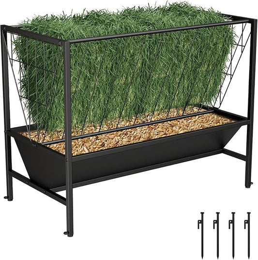 Heavy Duty Hay Feeder for Goats – 45 Gallon Feeder with 24 Gallon Grain Tray for Horses, Calves, and Livestock – Durable Goat Feeder for Farm Use (Closed)