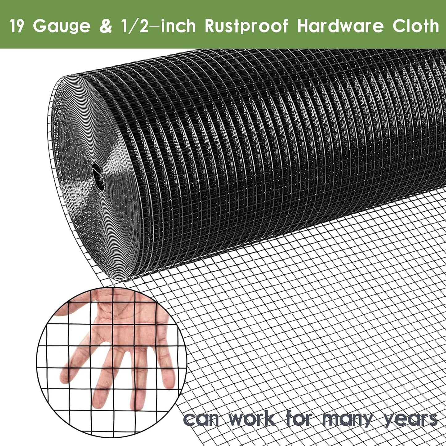Tongmo Black Hardware Cloth, 1/2 inch 60'' x 100'Chicken Wire Fence, 19 Gauge Vinyl Coated Welded Cage Wire Mesh Roll Supports Poultry Netting Cage Garden Fence
