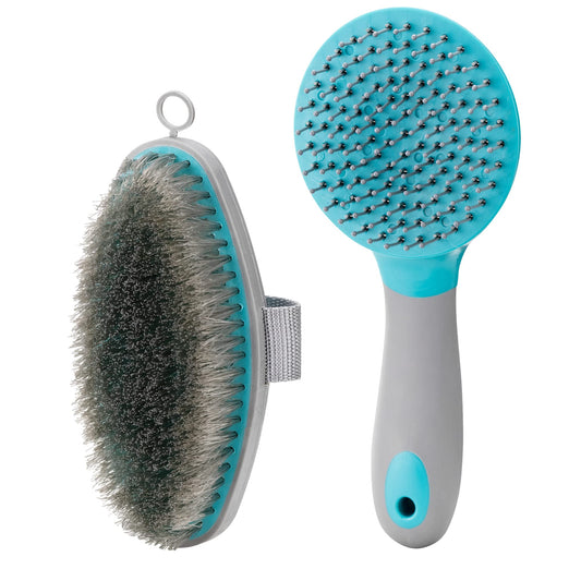 Navaris Horse Grooming Brush Set - 2X Equestrian Brushes for Horses Tail Mane and Body Groom Kit Comb Set - Detangling Horse Hair Brush