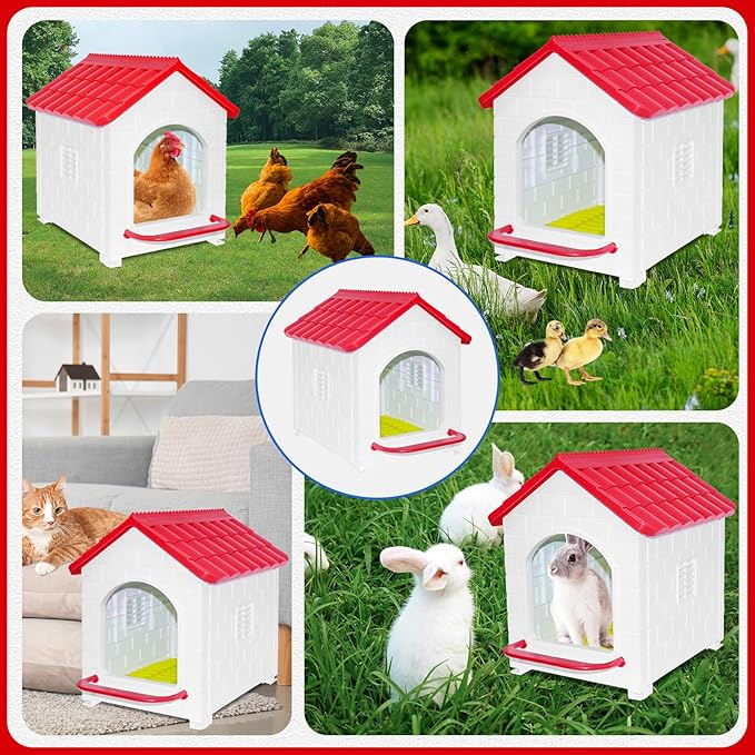 Single Compartment Chicken Nesting Box, Waterproof Plastic Chicken coop, Wall Floor DIY Nest Box for Hens, Ducks, Rabbits and Other Poultry,Red