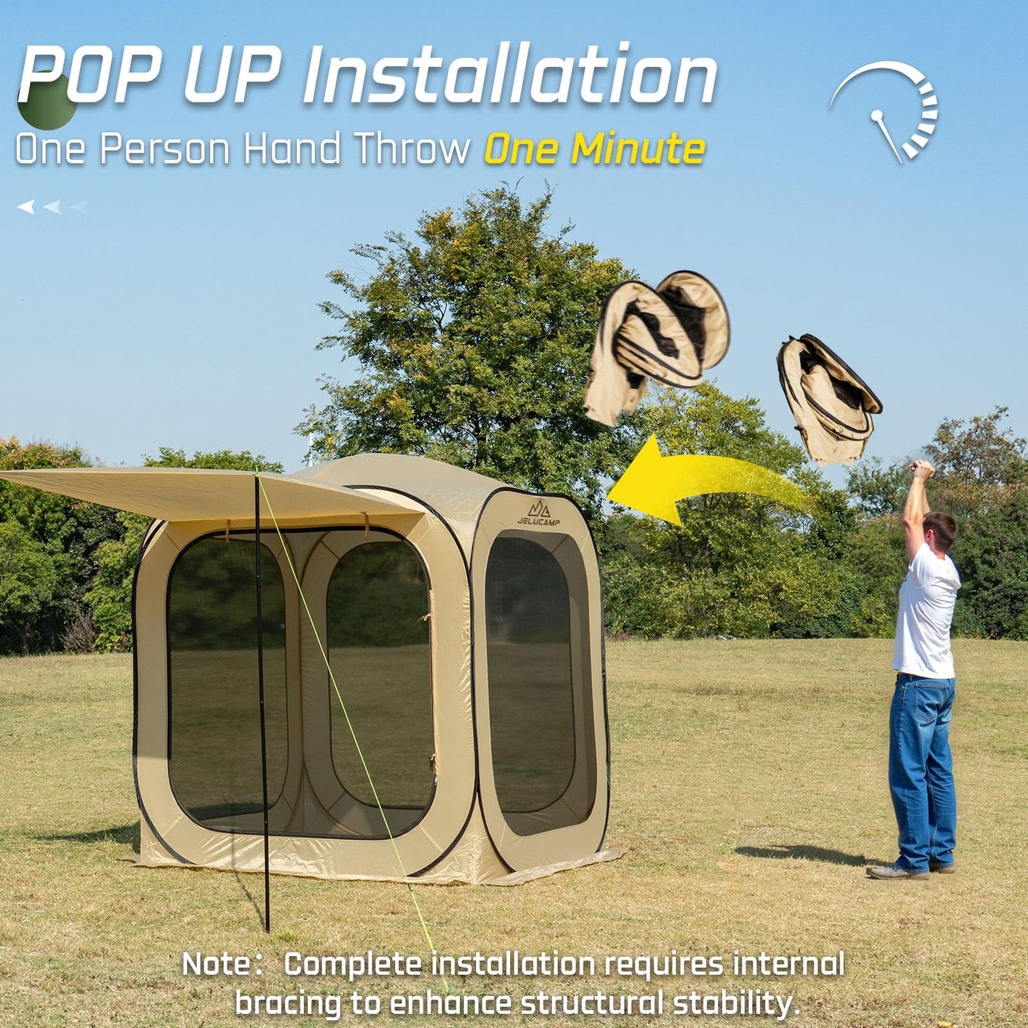 JELUCAMP 6x6 FT Pop Up Screen House Tent - Instant Screened Gazebo Canopy with Mosquito Net, Portable Backyard Tent for 4-6 People, Easy Setup Patio Shelter for Camping, BBQ, Sports & Outdoor