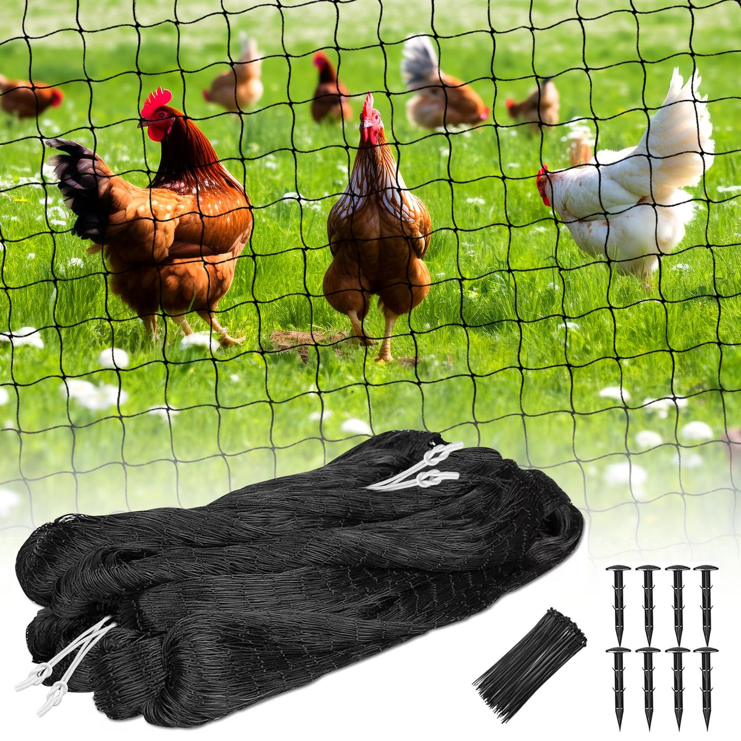 Bird Net 25'x50' with 1" Mesh Nylon Bird Netting for Garden, Poultry Netting Heavy Duty Aviary Netting Chicken Coop Netting, Garden Netting Deer Fence Netting for Fruit Tree, Pests Trellis Net
