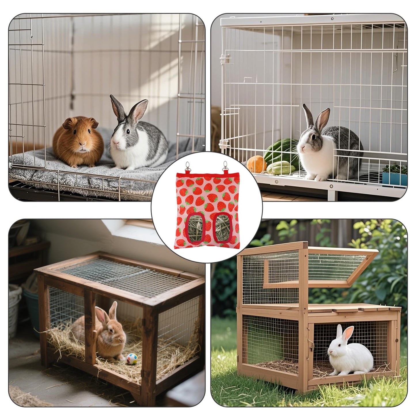 Hay Bag for Rabbits,9.8 X 11.4 Inch Guinea Pig Bunny Hay Feeder,2 Hole Guinea Pig Rabbit Feeder for Rabbit,Forage Sack for Chinchillas and Other Small Pets (Red)